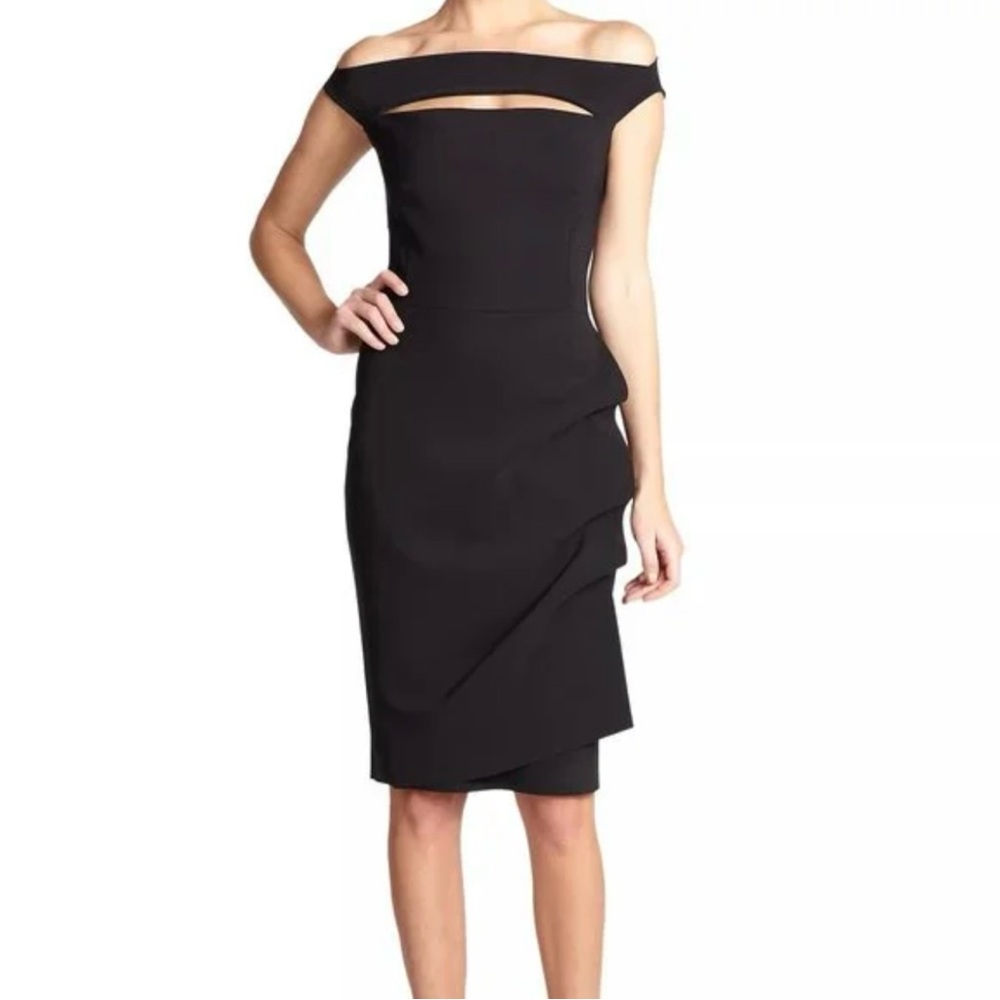 Chiara Boni Black Off-Shoulder Sheath Midi Dress